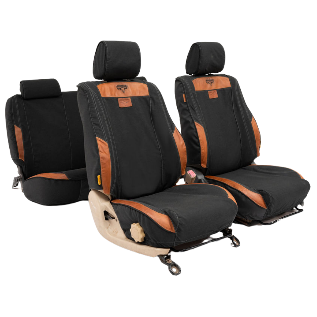 African Collection – Charcoal Canvas & Red Leather