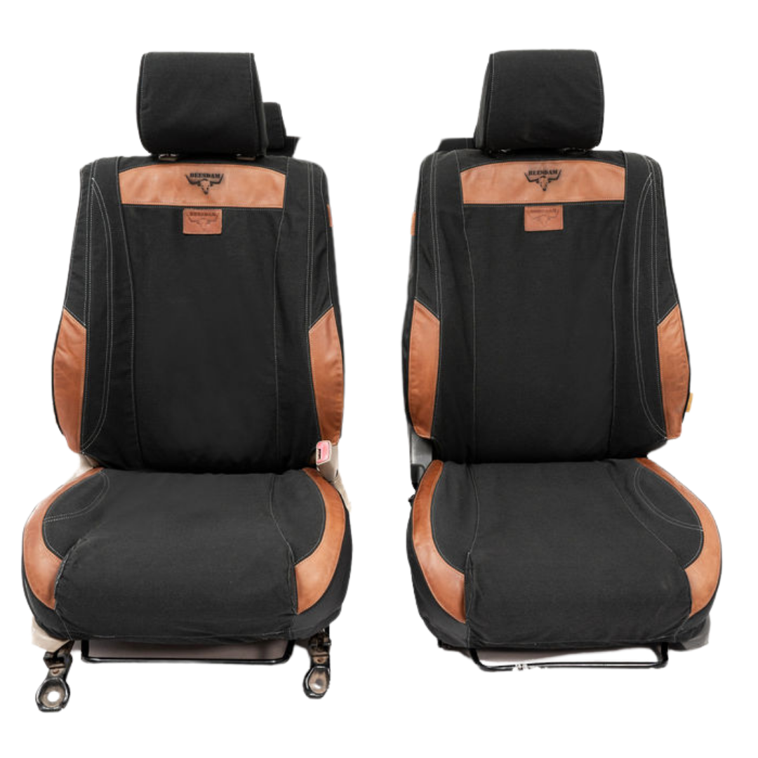 African Collection – Charcoal Canvas & Red Leather