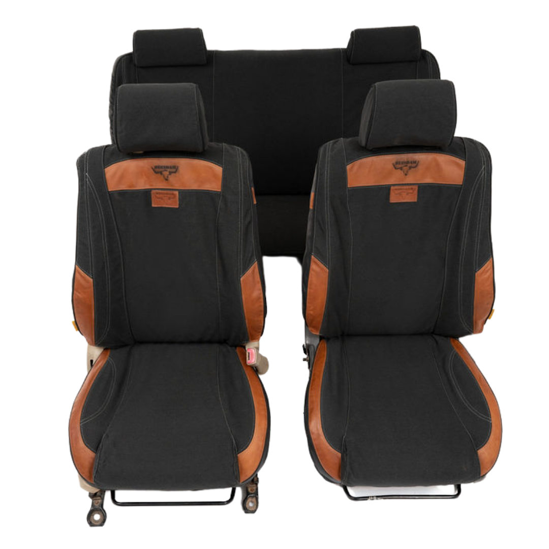 African Collection – Charcoal Canvas & Red Leather