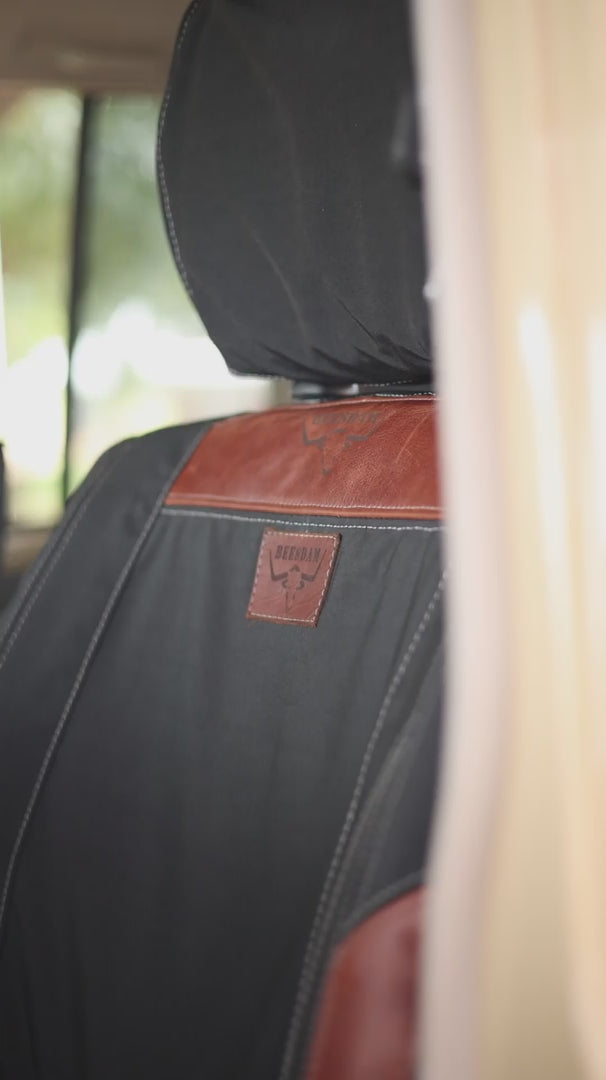 African Collection – Charcoal Canvas & Red Leather